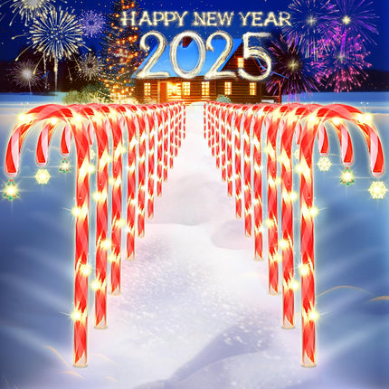 12PCS Christmas Candy Canes Light - Electric Plug Operated Christmas Lights with Christmas Tree & Snowflake - 8 Modes Christmas Decorations Outdoor for Night Garden Yard Ground Pathway