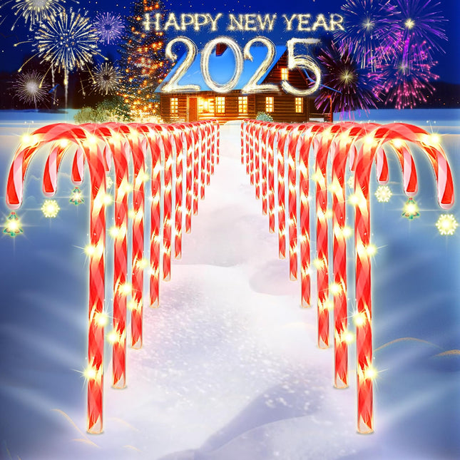 12PCS Christmas Candy Canes Light - Electric Plug Operated Christmas Lights with Christmas Tree & Snowflake - 8 Modes Christmas Decorations Outdoor for Night Garden Yard Ground Pathway