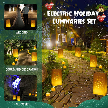 50 Set Luminary Paper Bags with Flameless Tea Lights, Christmas LED Tea Light Flameless Candle with Luminaries Candle Bag for Birthday Wedding Halloween Christmas Thanksgiving Party Decor (Star)