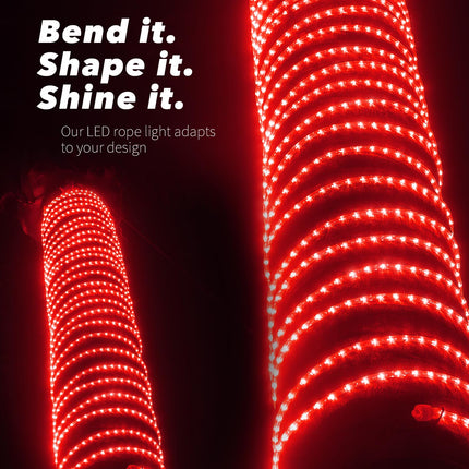 WYZworks 576LEDs 50ft LED Outside Rope Lights, Outdoor ETL Waterproof Permanent 360 Degree Light Emitting, Flexible Tube, Connectable, Christmas Palm Tree Exterior Landscape, Red
