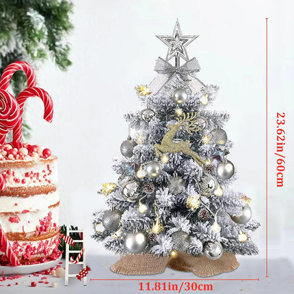 Mini Christmas Tree with Lights, 2ft Mini Christmas Tree with Decorations 24In Artificial Small Christmas Tree Pre-lit Snow Flocked Christmas Tree - for Table Desk Home Christmas Decoration