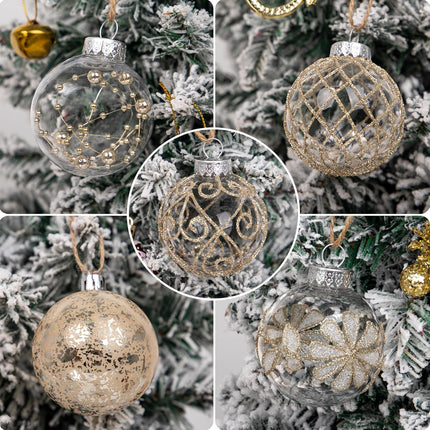 30PCS Christmas Ball Ornaments 60mm/2.36" Large Shatterproof Clear Plastic Farmhouse Rustic Champagne Christmas Ornaments Hanging Christmas Tree Decorations Set Xmas Party Home Decor in 5 Styles
