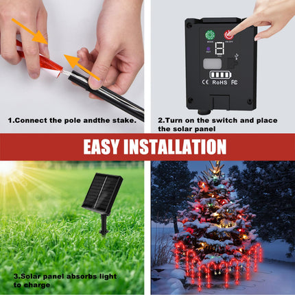 Outdoor Christmas Decorations, 10 Pcs Christmas Candy Cane Lights with Hanging Star, 21'' Solar Pathway Lights with 8 Modes, Waterproof Garden Lights for Outdoor Xmas Patio Yard Walkway Decorations