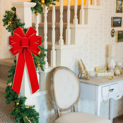 2 Pieces Red Christmas Bows 20 x 12 Inches Large Velvet Christmas Wreath Bow with Glitter Gold Edge Christmas Tree Topper Ornament Bow for Christmas Home Indoor Outdoor Door Decor