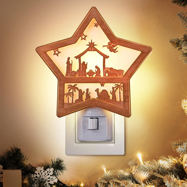 Christmas Jesus Nativity Scene Night Light Plug in, Christmas Jesus Born 120V C7 LED Wall Plugin Nightlights, Christmas Nativity Star Night Light Decor for Bedroom Bathroom Kitchen Hallway