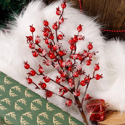 winemana 3 Pack 17 in Large Red Berry Picks, Artificial Christmas Berries Stems with Ice Snow Long Pomegranate Berry for Crafts Garland Home Party Christmas Decoration