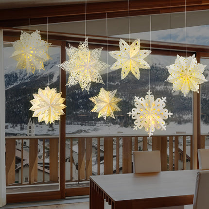 Mudder 10 Pcs Snowflake Paper Lantern Paper Star Lantern with 14 LED Light Paper Lamp Frozen Party Hanging Decoration for Christmas Weddings Year Birthday Holiday Celebration, White
