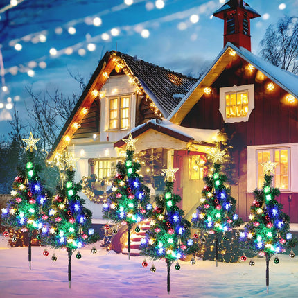 6 Pack Christmas Tree Pathway Lights Outdoor 120 LED Xmas Tree Light with 8 Lighting Modes Star Tree Topper Candy Cane Plug-in Light for Garden Yard Lawn Holiday Decor(Snow Flocked)