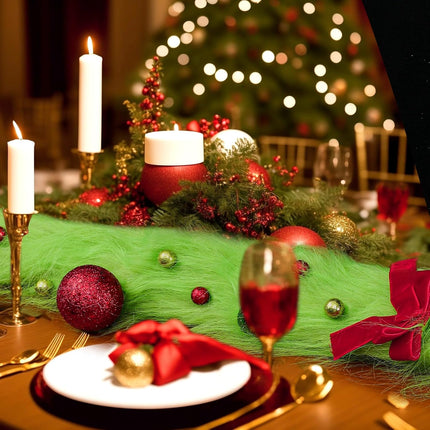 Jutom 6 Feet Whimsical Christmas Garland Decorations Xmas Green Faux Fur Ribbon Trim with Red Green Balls Xmas Tree Winding Garland Furry Stripe Indoor Outdoor for Front Door Fireplace Table Decor