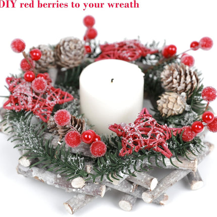 Frosted Red Berry Stems, 20 Pack 7.5“ Artificial Snowy Red Berry Picks Red Holly Berries for Christmas Tree Decor, DIY Wreaths, Crafts, Candle Rings, Garland, Wrapping