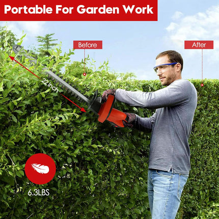 Electric hedge trimmer cordless 21V 3000mAh Battery Hedge Trimmer 22-Inch Power Hedge Trimmer With Battery And Charger, Dual Action Blade 3/5" Cut Capacity, 1500 RPM Bush Trimmer Cordless Outdoor Tool