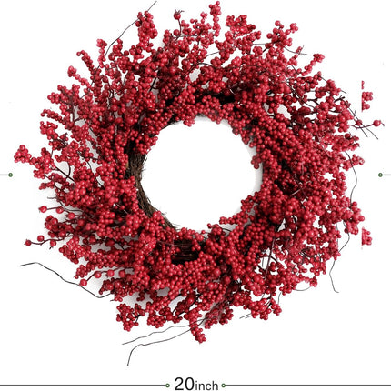 TEMPUS 20" Christmas Wreath, Red Berry Artificial Wreath, Handmade Front Door Wreath， for Christmas Decoration Home Indoor Outdoor Wall Window Farmhouse Holiday Winter …