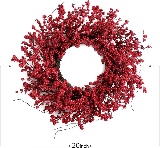 TEMPUS 20" Christmas Wreath, Red Berry Artificial Wreath, Handmade Front Door Wreath， for Christmas Decoration Home Indoor Outdoor Wall Window Farmhouse Holiday Winter …
