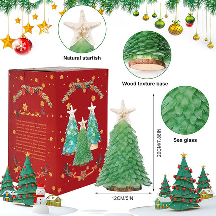 QICQDRAM Sea Glass Christmas Tree Handmade Crafts Sea Glass Christmas Tree for Christmas & Beach Decoration, Party Birthday , Home Decor, Collectible Figurines Christmas Tree