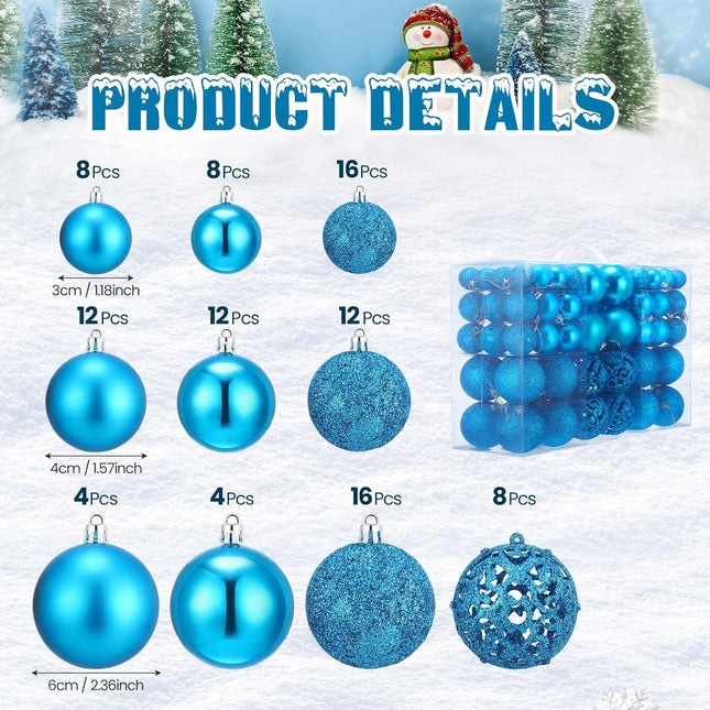 Yunsailing 100 Pcs Christmas Ball Ornaments Decorative Hanging Baubles Set Christmas Balls Xmas Seasonal Decorative Pendants for Christmas Tree Holiday Wedding Party Decorations (Lake Blue)