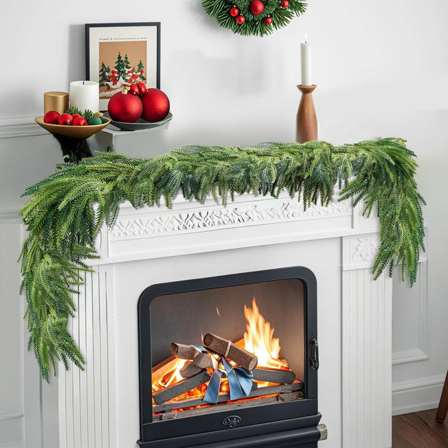 Christmas Garland, Norfolk Pine Garland Artificial Faux Greenery Garland for Holiday Christmas Decorations Indoor Mantle