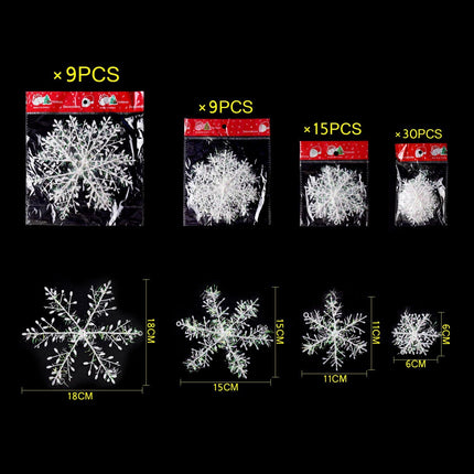 63 Pieces 4 Sizes White Christmas Snowflake Decorations Snowflake Ornaments Garland, 8 Meters White Strings and 60 Pieces Round Double Side Tape for Home Christmas Holiday Party Decorations