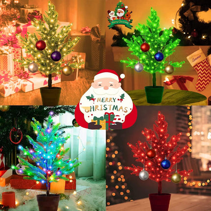 18 Colors Artificial Mini Christmas Tree, 20In Lighted Tabletop Xmas Tree with Color Changing LED Lights, Pre-Lit Small Christmas Tree in Pot Remote Timer Festive Party Holiday Fake Multicolored Tree