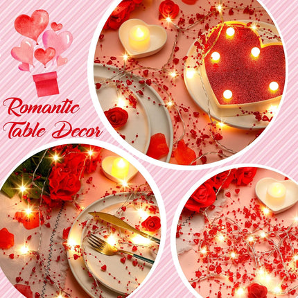 Christmas Decor 13ft 40 LED Heart String Lights Christmas Garland with Hearts and Beads Battery Operated Romantic Christmas Light Decoration for Tree Party Wedding(Red)
