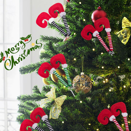 6 Pcs Christmas Elf Legs Picks- 13 Inch Elf Feet Tree Ornaments with Fixed Wire- Striped Plush Stuffed Elf Leg Picks for Christmas Tree Party Home Decorations
