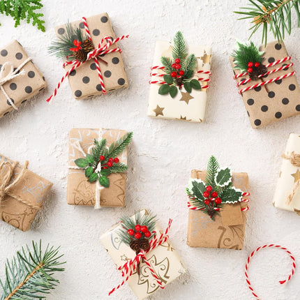 Red Berry Stems Pine Branches Artificial Christmas Picks Floral Pine Cones Faux Stems Spray Christmas Tree Picks Artificial Pine Branches(Vivid,48 Pcs)