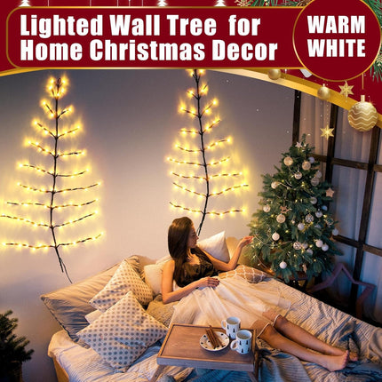 Geetery 2 Pack 4 ft Lighted Wall Tree, Willow Vine Lights with Remote, 108 LED Warm White Christmas Tree Lights DIY Vines for Home Bedroom Living Room Wall Fireplace Christmas Decoration