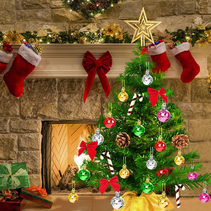 Mini Christmas Trees, Artificial Tabletop Christmas Tree with Star Treetop and Many Ornaments, Battery Operated Small Xmas Tree for Table, Desk, Home Classic Series Holiday Decoration-1.67ft