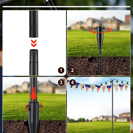 String Light Poles - White 10FT Outdoor Light Poles for String Lights Hanging, Waterproof Patio Light Poles for Outside with Heavy Duty Spiral Ground Anchor for Backyard, Yard, Garden, Deck