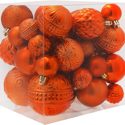 Christmas Ball Ornaments Copper Orange Christmas Tree Decorations with Hang Rope-36pcs Shatterproof Christmas Ornaments Set with 6 Styles in 3 Sizes(Small Medium Large)