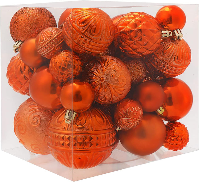 Christmas Ball Ornaments Copper Orange Christmas Tree Decorations with Hang Rope-36pcs Shatterproof Christmas Ornaments Set with 6 Styles in 3 Sizes(Small Medium Large)