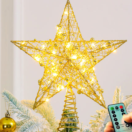 Christmas Tree Topper Star LED Lights Star Treetop Battery Operated,Lighted Star Tree Topper for Christmas Tree Decorations (Golden)