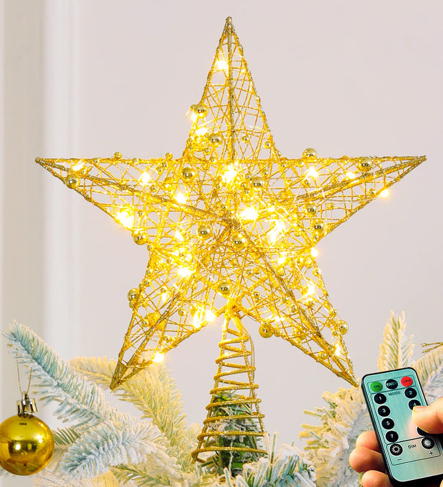Christmas Tree Topper Star LED Lights Star Treetop Battery Operated,Lighted Star Tree Topper for Christmas Tree Decorations (Golden)