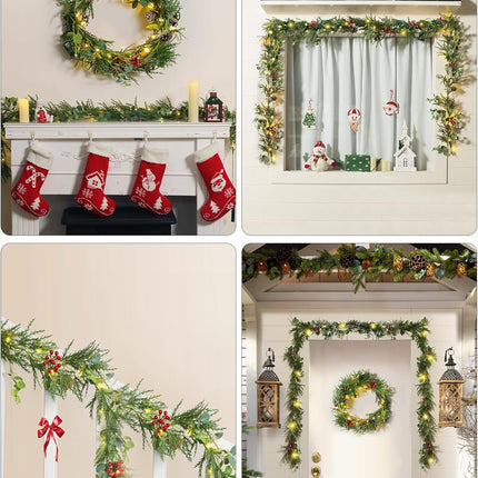 Brightown Pre-lit Christmas Garland with Lights, 6 Feet 20 LED Battery Operated Christmas Lights with Pine Cones, Berry, Eucalyptus Leaves, Indoor Christmas Decorations for Stairs, Fireplace, Door