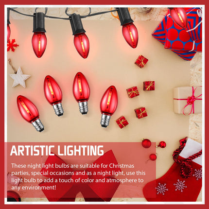 50 Pack Replacement Christmas Light Bulbs Shatterproof C7 LED Light Bulbs Mini Nightlight Bulbs for String Lights Candle Lamps E12 Candelabra Base Window Candle Indoor Outdoor (Red)