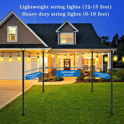 2 Pack 10Ft String Light Poles,Light Poles for Outside String Lights,Outdoor Light Poles with Fork,Metal Poles Stand for Patio,Backyard,Deck
