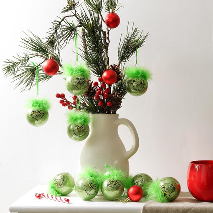 Green Christmas Decorations Indoor: 24pcs Cute Christmas Thief Tree Ornaments with Fluffy Green Hair, Funny Hanging Xmas Balls for Tree Mantel, Kids Home School Office Party Décor