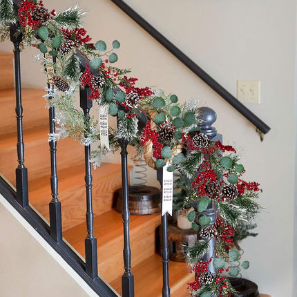 Artiflr 6Ft Berry Christmas Garland with Berries Pine Cones Spruce Eucalyptus Leaves Winter Pine Cones Garland for Holiday Season Mantel Fireplace Table Runner Centerpiece Decor