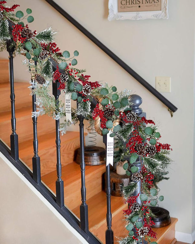 Artiflr 6Ft Berry Christmas Garland with Berries Pine Cones Spruce Eucalyptus Leaves Winter Pine Cones Garland for Holiday Season Mantel Fireplace Table Runner Centerpiece Decor