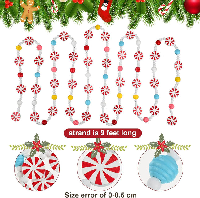 18 Feet Christmas Candy Garland Peppermint Candy Bead Garland for Fireplace Christmas Tree Decorations Multicolor Xmas Candyland Ornament Christmas Hanging Beads Garland (Simple Style)