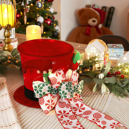 Christmas Tree Topper Hat Lighted,Large Red Velvet Hat with Elf Legs and Lengthened Bowknot, Small Bells and Light Strings,Christmas Tree and Tabletop Decorations for Holiday Home Decor