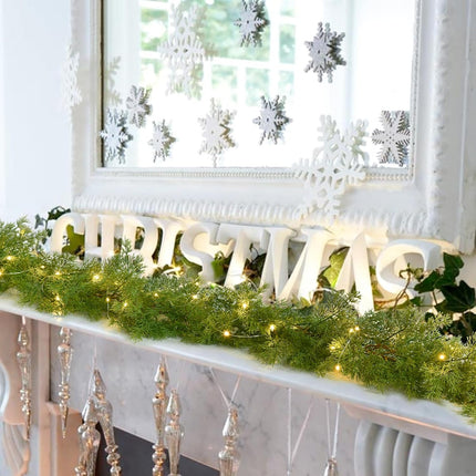6FT Pine Christmas Garland, Artificail Christmas Greenery Garland with 50LED Lights,Realistic Cedar Garland Cypress Garland for Holiday Mantel Fireplace Table Centerpiece Decoration