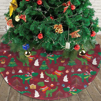 Red Christmas Tree Skirt 48" Cute Dinosaur Tree Mat for Christmas Xmas Festive Party Yard Decorations Indoor Outdoor Ornaments