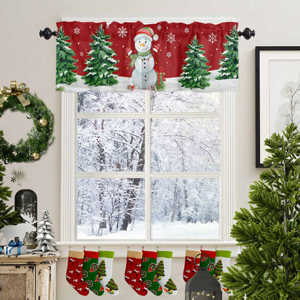 ALAGEO Christmas Snowman Valances Windows Curtain Xmas Tree Kitchen Valances Rod Pocket White Snowflake Red Background Short Topper Curtains for Holiday Christmas Decorations 1 Panel,54 by 18 inches