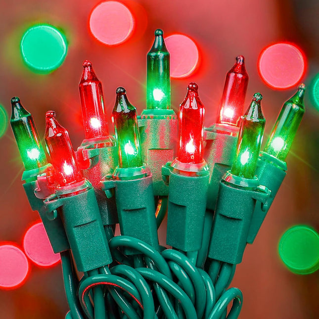 Clear Christmas Lights Outdoor Indoor(23 Feet,100 Count),Red&Green Incandescent Bulb Mini Lights,Plug in String Lights Waterproof for Christmastree,Garland,Home Decoration,Wedding,Party