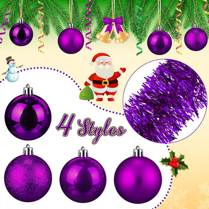 33 ft Christmas Tinsel Garland with 24 Pcs 2.3" Christmas Ball Ornaments Metallic Twist Garland Christmas Tree Decorations for Xmas Wedding Birthday (Purple)