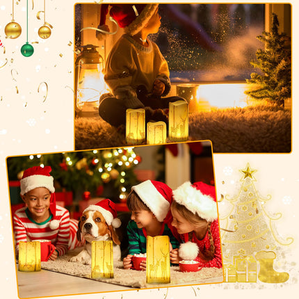 VIHOSE 3 Pcs Christmas Flameless Candles Decor Realistic Flickering Candle Battery Operated Real Wax LED Pillar Candles with Gold Deer Decal Warm Light for Christmas Home Decor