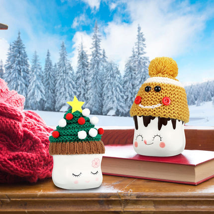 6 Pieces Christmas Marshmallow Mug Hat Crochet Christmas Mug Hat Marshmallow Mug Toppers Christmas Mug Topper Display for Mug Christmas Winter Tray Decor, Mug Not Included (Assorted Style)