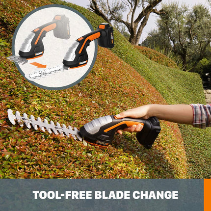 WORX WG801 20V Shear Shrubber Trimmer, Battery and Charger Included,Black and Orange & WA3575 20V PowerShare 2.0 Ah Replacement Battery, Orange and Black