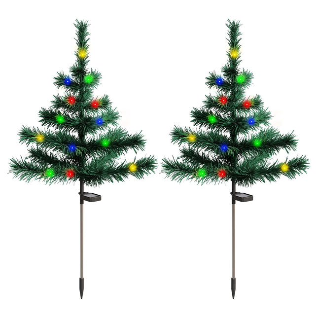 Solar Christmas Tree Garden Stake Lights, d Solar Christmas Decoration Tree Lights, Outdoor Waterproof Yard Patio Path Lights, 2 Pack, 2 Modes