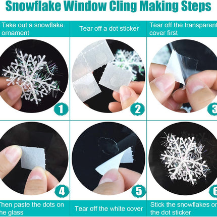 63 Pieces 4 Sizes White Christmas Snowflake Decorations Snowflake Ornaments Garland, 8 Meters White Strings and 60 Pieces Round Double Side Tape for Home Christmas Holiday Party Decorations